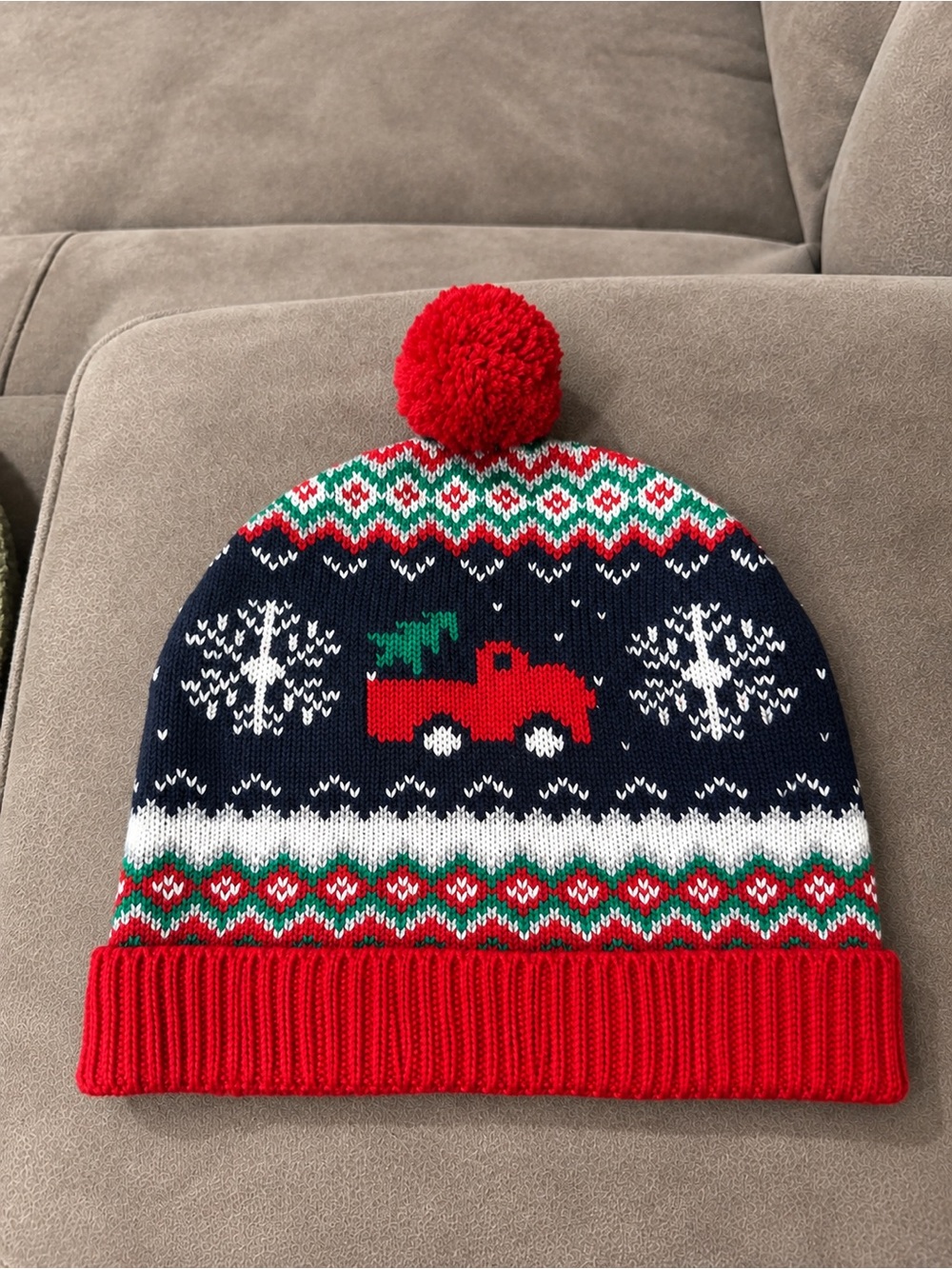 Kids Holiday Pom Beanie - Red and Navy